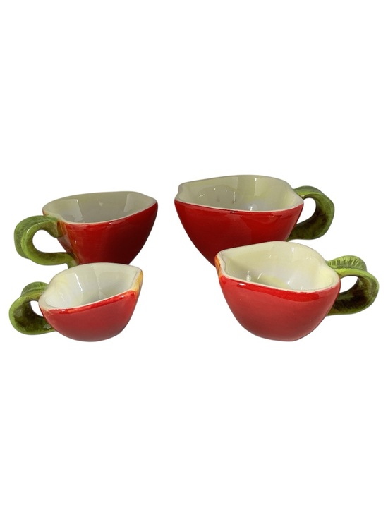 Unbranded Other - Red Apple Ceramic Measuring Cups Set of 4 Hanging Nesting Kitchen Decor